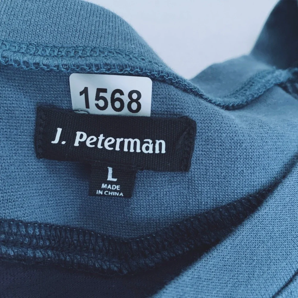 J. Peterman Long Sleeve T-Shirt Men L Blue Two-Tone V-Yoke Crew Neck 100% Cotton